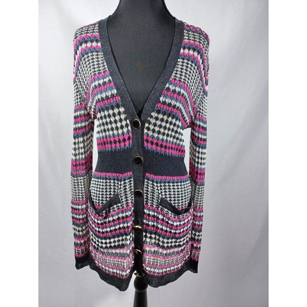 Rachel Roy‎ Signature Women's Cardigan Sweater Size S Pink Blue Black White Knit